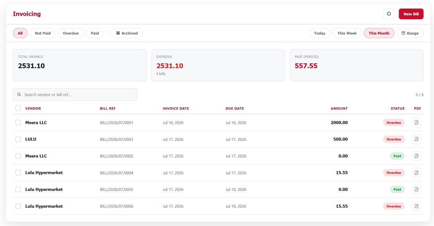 Supplier bills and payments inside Excellence