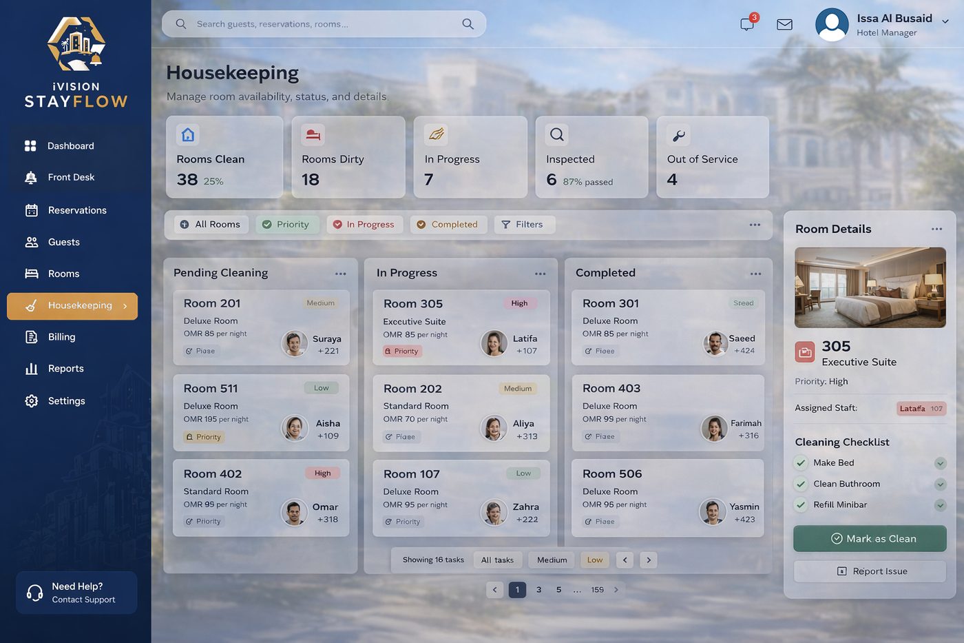 StayFlow housekeeping task board